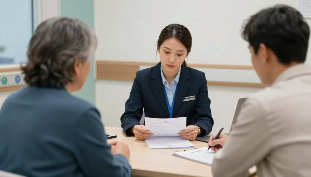 Hospital notary in Northern CO assisting family with document preparation in hospital consultation room